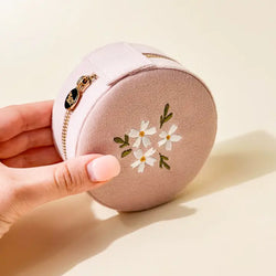 Round Floral Velvet Jewelry Case (Blush)