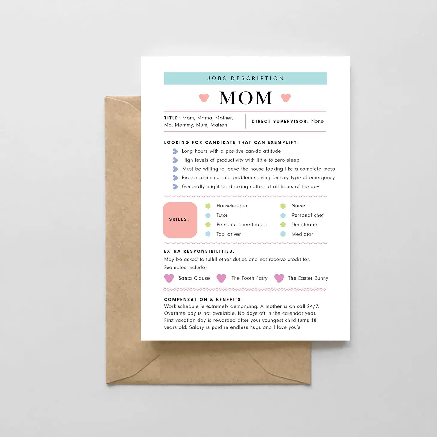 Mom Job Description Card – Four Sisters Boutique