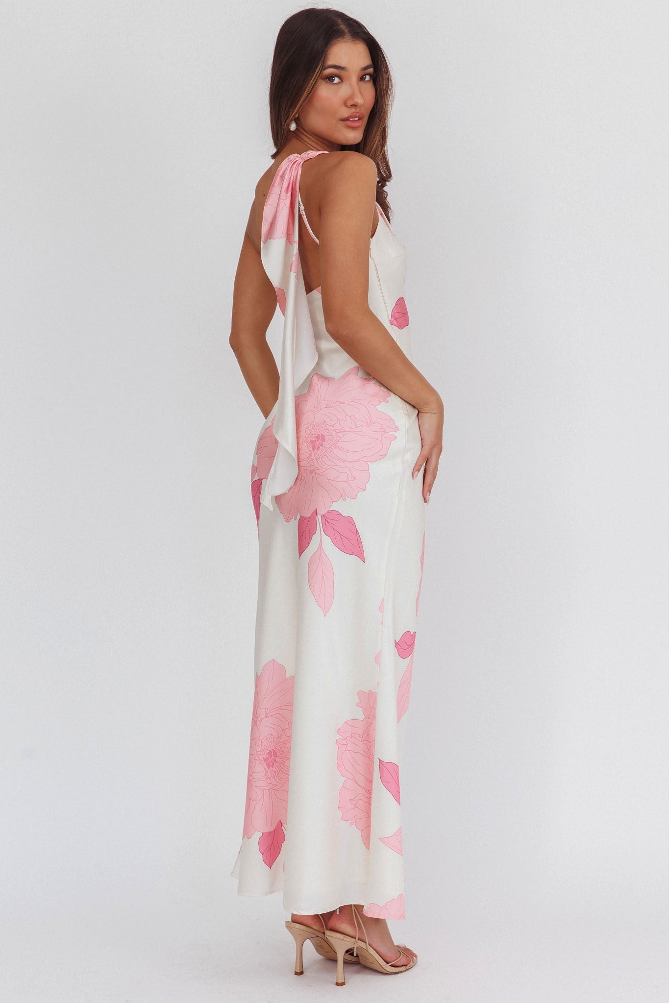 maxi pink peony dress women Peony Dreams Maxi Dress with Neck Scarf S / Pink
