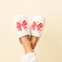 Bow Fuzzy Holiday Slippers