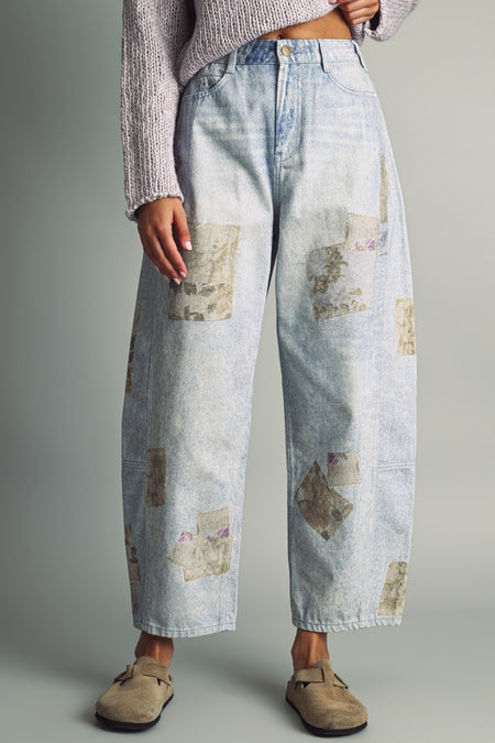 Petal Patch Barrel Jeans