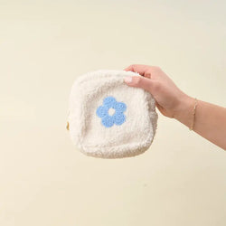 Flower Square Teddy Pouch (Blue)