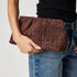 Elva Croc Faux Suede Clutch (Chocolate)