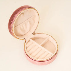 Round Floral Velvet Jewelry Case (Rose)