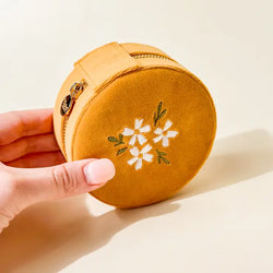 Round Floral Velvet Jewelry Case (Golden)