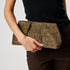 Elva Croc Faux Suede Clutch (Olive)