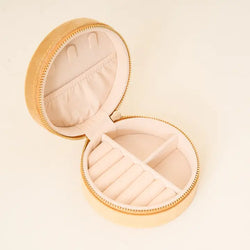 Round Floral Velvet Jewelry Case (Golden)