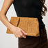 Elva Croc Faux Suede Clutch (Tan)
