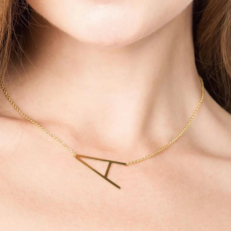 Gold Sideways Medium Initial Necklace