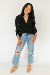 Apart Distressed Straight Jeans